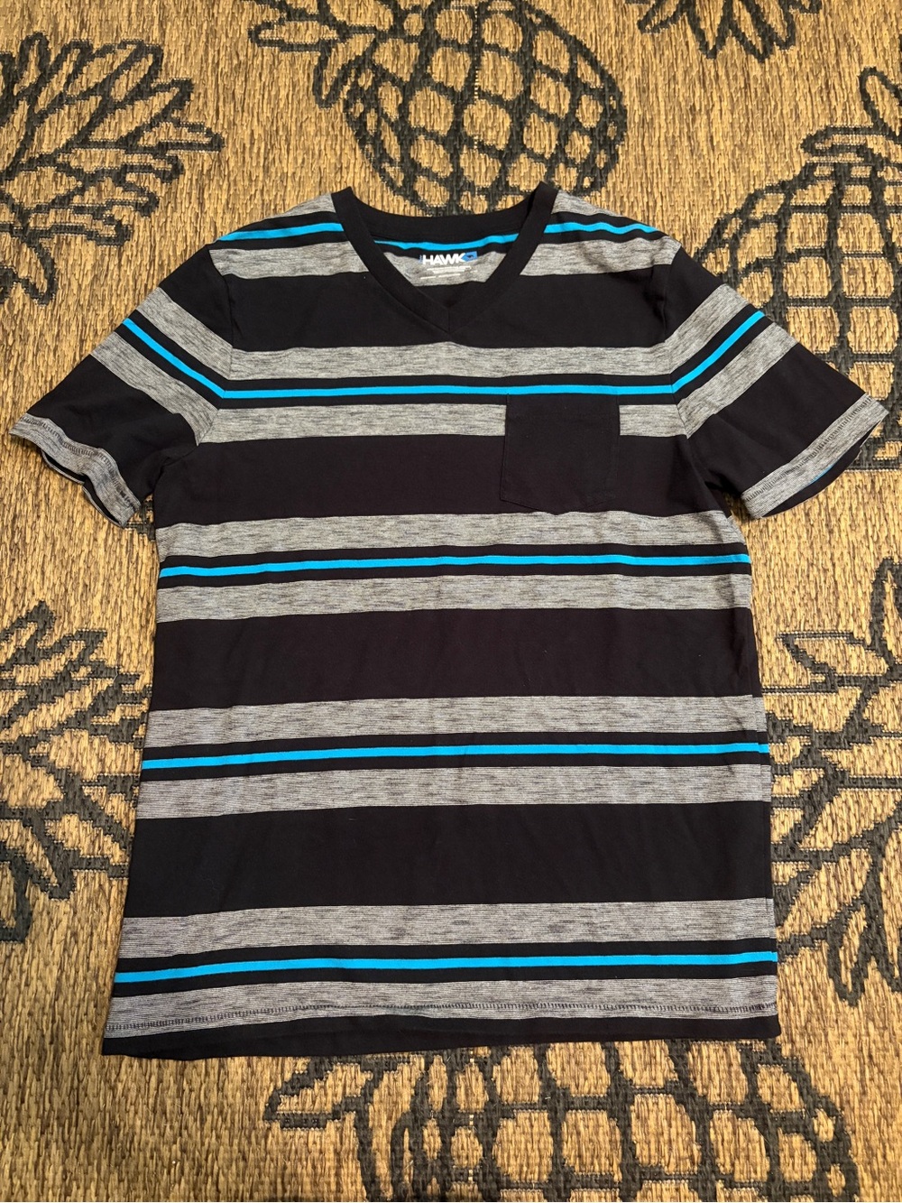 Tony Hawk Black, Gray & Blue Striped V-Neck Pocket Tee
